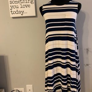 Navy Blue and Tan striped dress